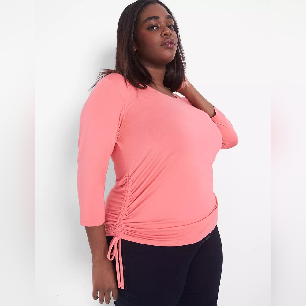Lane Bryant Classic Side-Ruched Tee in Sun Kissed Coral PLUS 26/28 EUC 1133508